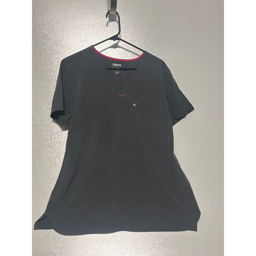 Scrubstar Heather Pewter Henley Scrub Top Gray Pink Trim WM42T671A Large NWT